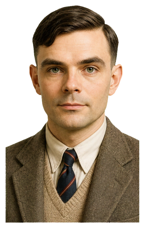 Alan Turing upper-body agent artwork